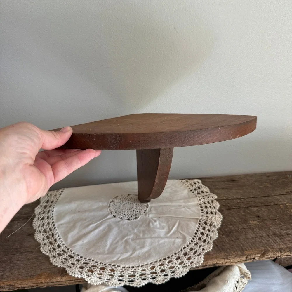 Vintage Handmade Wood Corner Wall Shelf Rustic Brown Floating Display Ledge